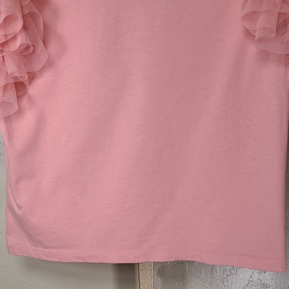 Alice + Olivia Blush Pink Rylan Tulle Sleeve T-shirt Fairy Top 100% Cotton - Picture 11 of 16